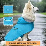 BECNBEAU Dog Raincoat Dogs Rain Jacket Reflective Winter Warm Lined Poncho Rainwear Waterproof Pet Clothes Pocket Hooded Leash Hole Adjustable Small Medium Dogs,Blue,XL,Back Length 14.9 Inch