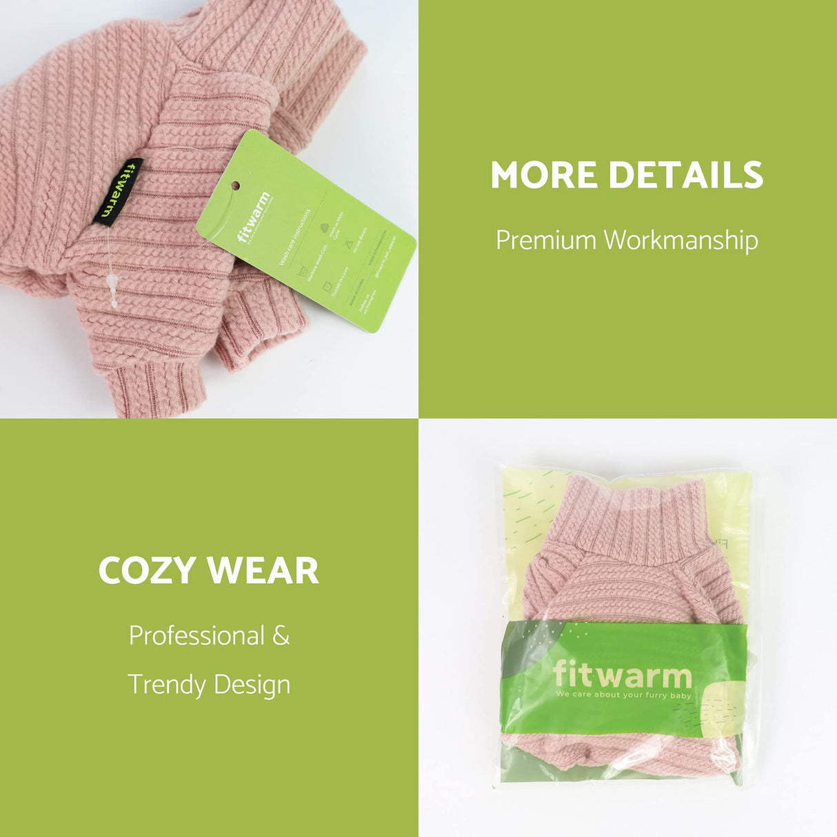 Fitwarm Turtleneck Knitted Dog Sweater Puppy Pajamas Thermal Doggie Winter Clothes Knitwear Pet Coats Cat Apparel Pink XXL