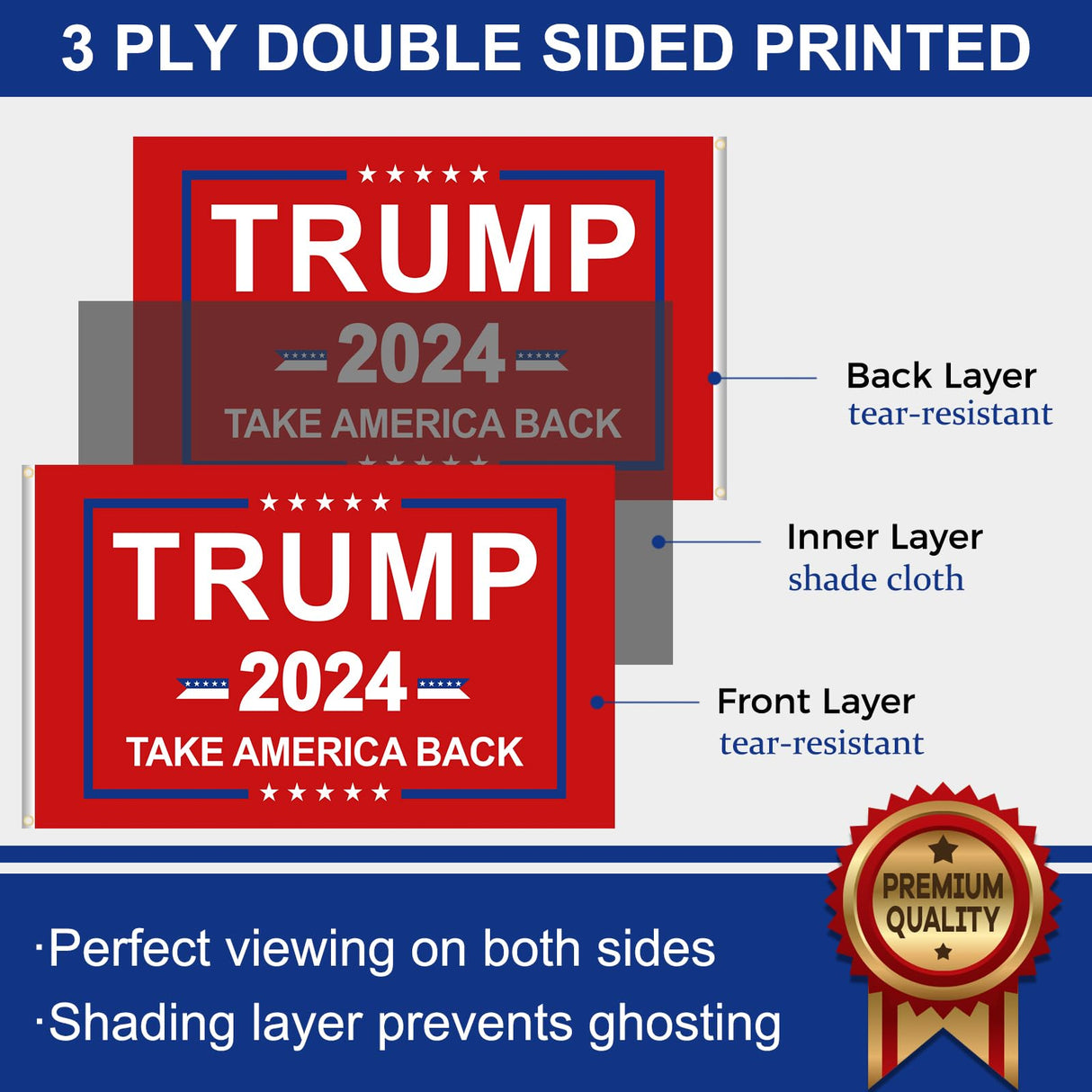 Trump 2024 Flag 3x5 Outdoor Double Sided - 3 Ply Red Take America Back 2024 Donald Trump Flags for Outside Indoor Outdoor Patriotic Decorations - Heavy Duty President Trump Flag with 2 Brass Grommets