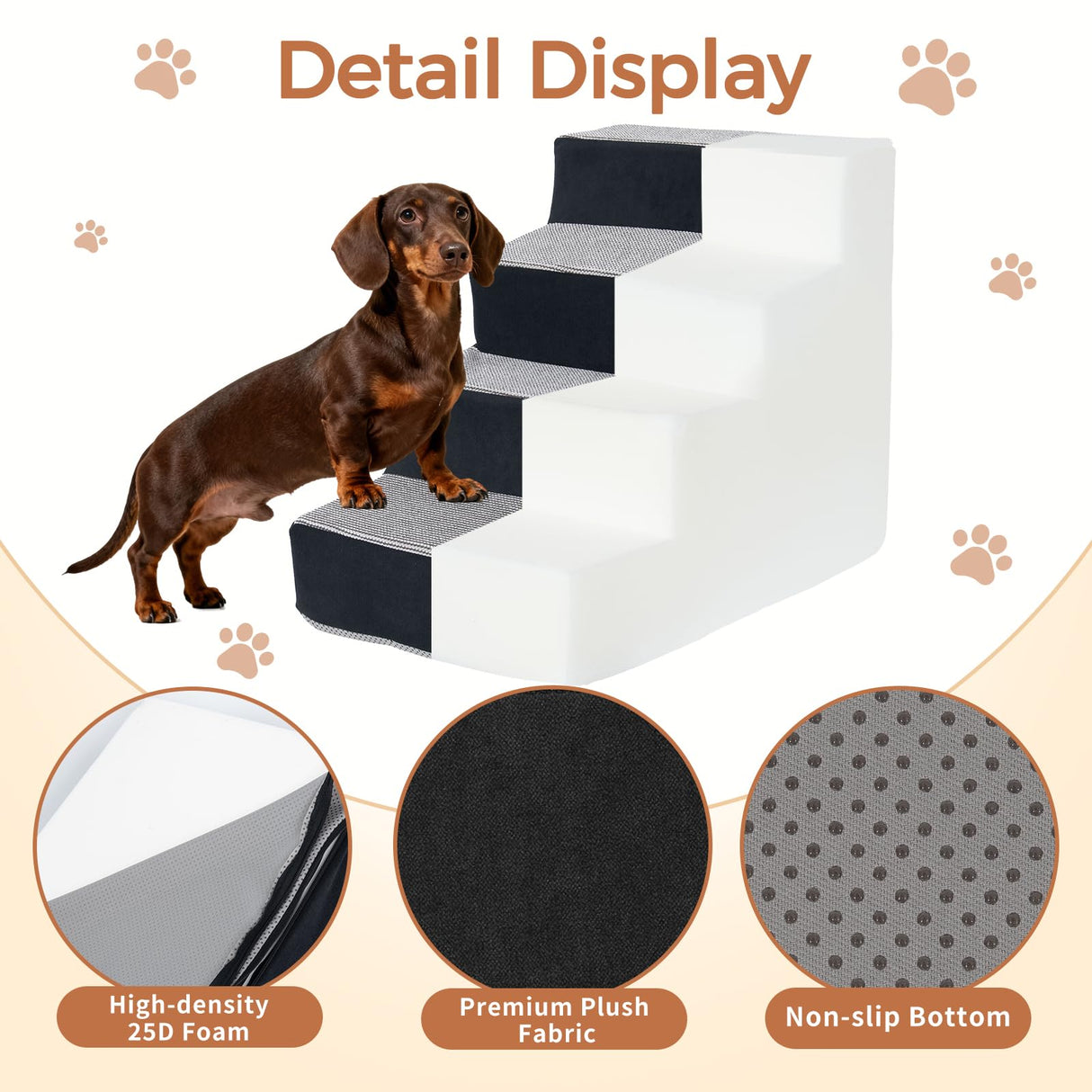 VERASCOT Dog Stairs for Small Dogs and Cats 18.5" H 4-Step Dog Steps for High Bed Couch and Sofa High-Density Foam Pet Stairs with Supporting Board Pet Steps with Non-Slip Bottom Washable Cover