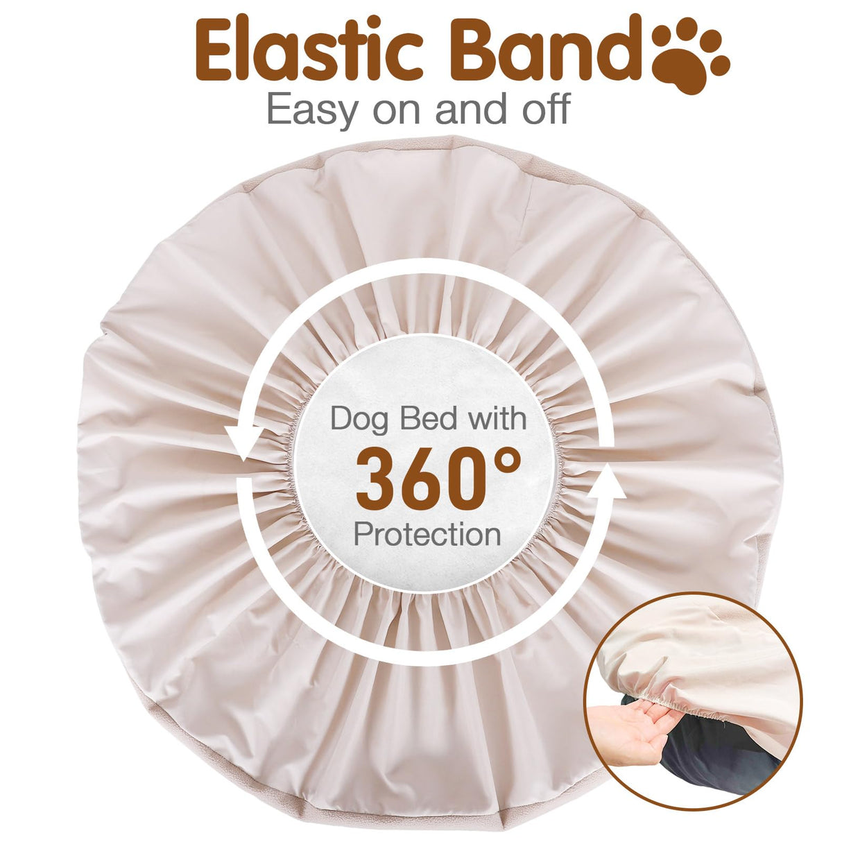 Dog Bed Covers Replacement Washable for Round & Donut Bed Waterproof Dog Bed Sheets Soft & Noiseless Pet Bed Cover 36" x 36" x 10" Beige