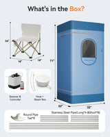 noerishia Portable Sauna for Home with 3L 1200W Steamer, Big Folding Chair, 99 Mins Timer, 9 Levels, Pernoanl Steam Sauna Tent Dual YKK Zippers for Home Spa Detoxification, 32' x32' x 71', Light Blue