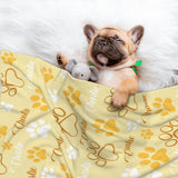 Custom Dog Blankets with Pet Name Personalized Yellow Paw Dog Blanket, Customized Dog Blanket for Medium Puppy Small Large Dogs, Washable All-Season Air-conditioned Rooms Blankets Dog Gifts 60" x 80"