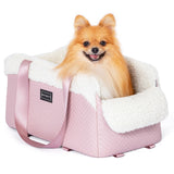 PETSFIT Cat Car Seat, Portable Console Dog Car Seat with Safe Protective Hooks, Luxury Pet Car Seat Includes Safety Leash and Storage Pocket for Pets Up to 9 lbs (Pink)