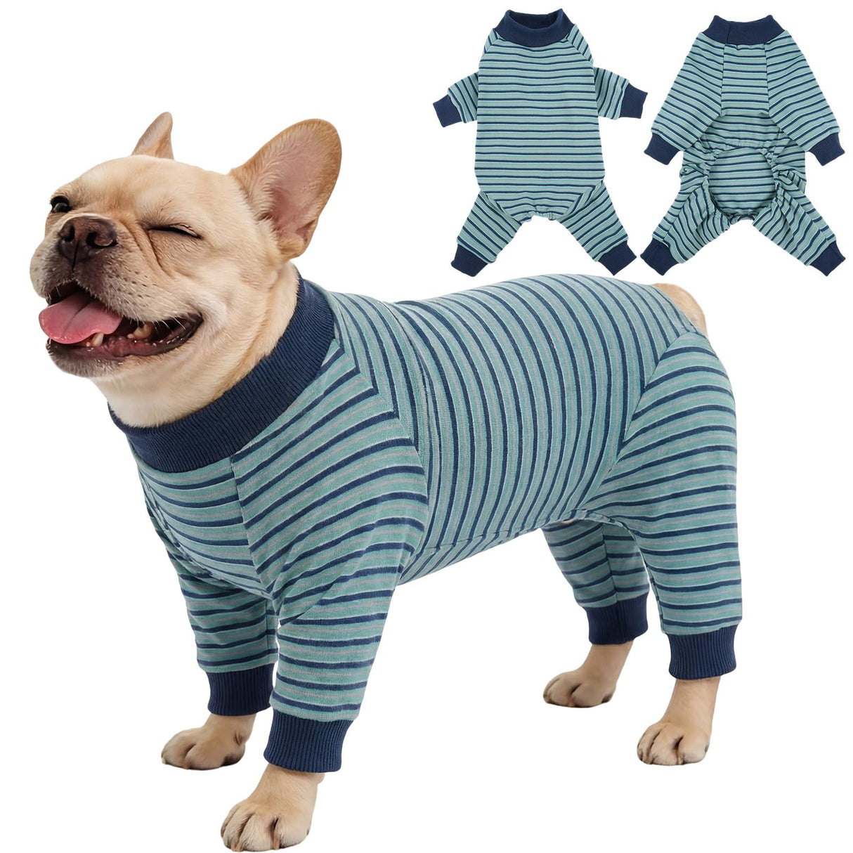 IECOii Ultra Soft Dog Pajamas, 4-Way Stretch Dog Onsie Pajamas for Small Dogs, Striped Long Sleeve Pjs Warm Pet Sleepwear for Cool to Cold Weather, Anti-shedding Full Coverage Thermal Doggy Jammies, M
