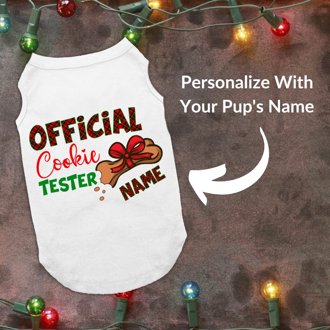 Personalized Christmas Dog Shirt, Official Cookie Tester Dog Shirt, Lightweight Shirt for Dog, Shirt for Puppies to Dogs 90 Pounds Clothes for Dogs, Custom Dog Shirts (Large Wide 14-20 lbs)