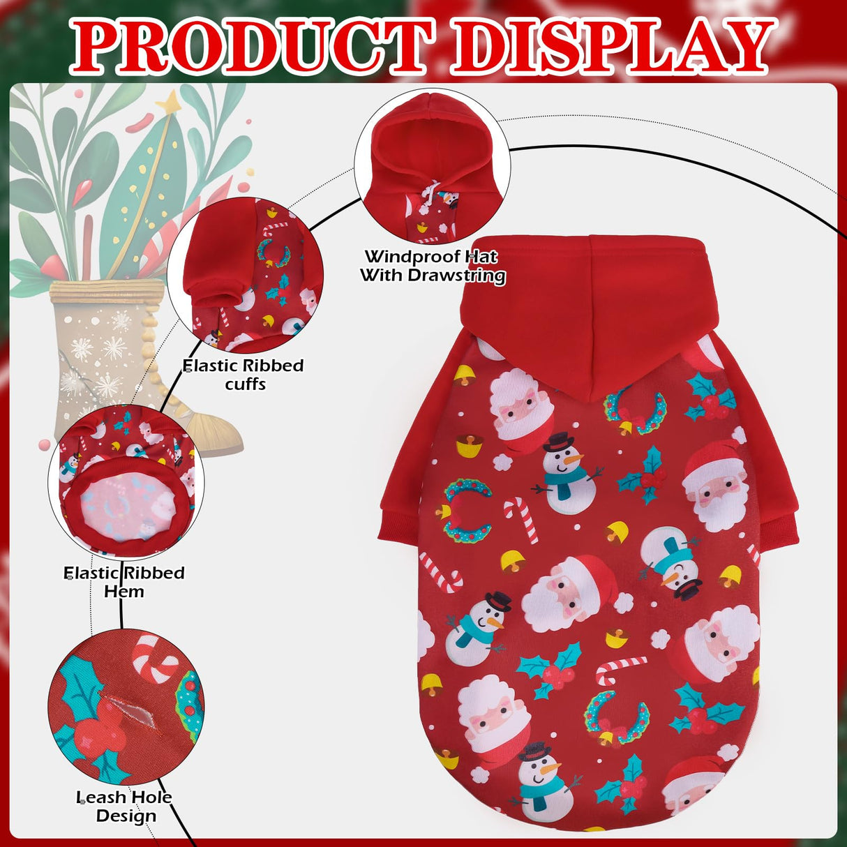 EXPAWLORER Christmas Dog Hoodie,Soft Dog Sweater,Winter Autumn Fleece Sweatshirt with Pattern,Pet Clothes Outfits for Puppy,Cat, Small Medium Large Dogs