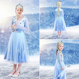 Tacobear 10Pcs Frozen Elsa Costume Dress For Girls Kids Toddler Princess Dress Up Clothes For Little Girls With Elsa Accessories Gloves Crown Wands Wig Necklace For 8-9T Kids Christmas Birthday Party