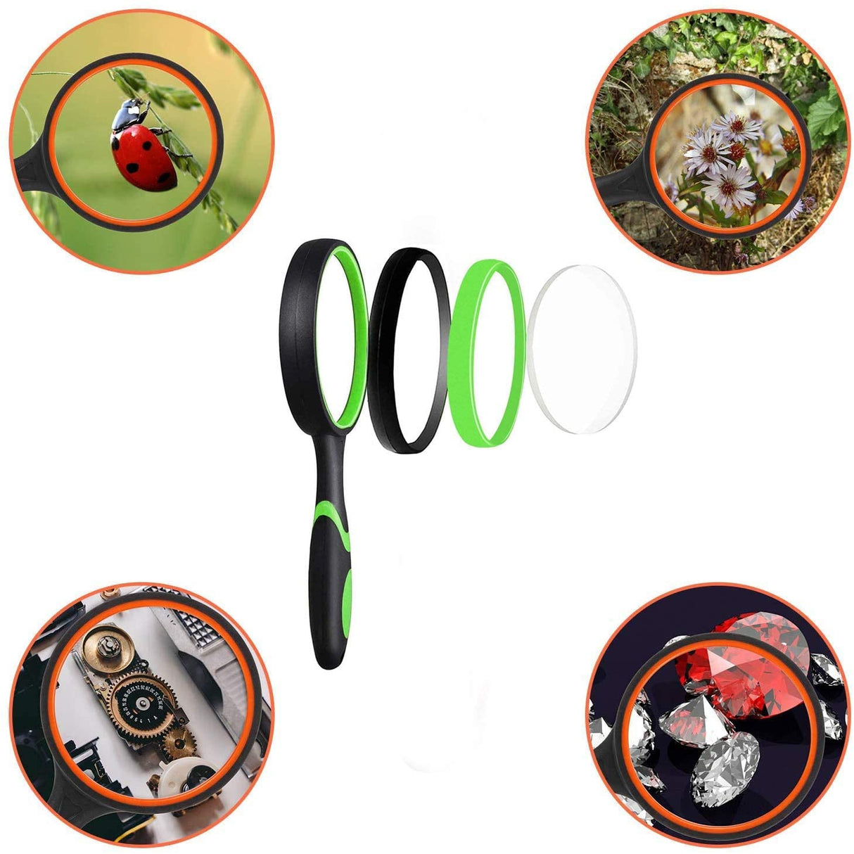 SHENGQIDZ 8 Pack 8X Handheld Magnifying Glass Reading Magnifier for Seniors and Kids, 50mm Magnifying Glass Lens with Non-Slip Rubber Handle for Reading Hobbies and Science