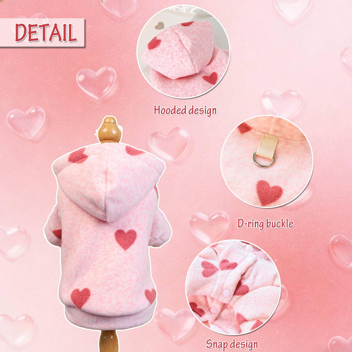 BAMY Valentine's Day Dog Dress, Pink Heart Pet Skirt, Bowknot Cat Sweet Tutu for Cats Small Dogs Puppy Pomeranian Teddy (Large, Hoodie)