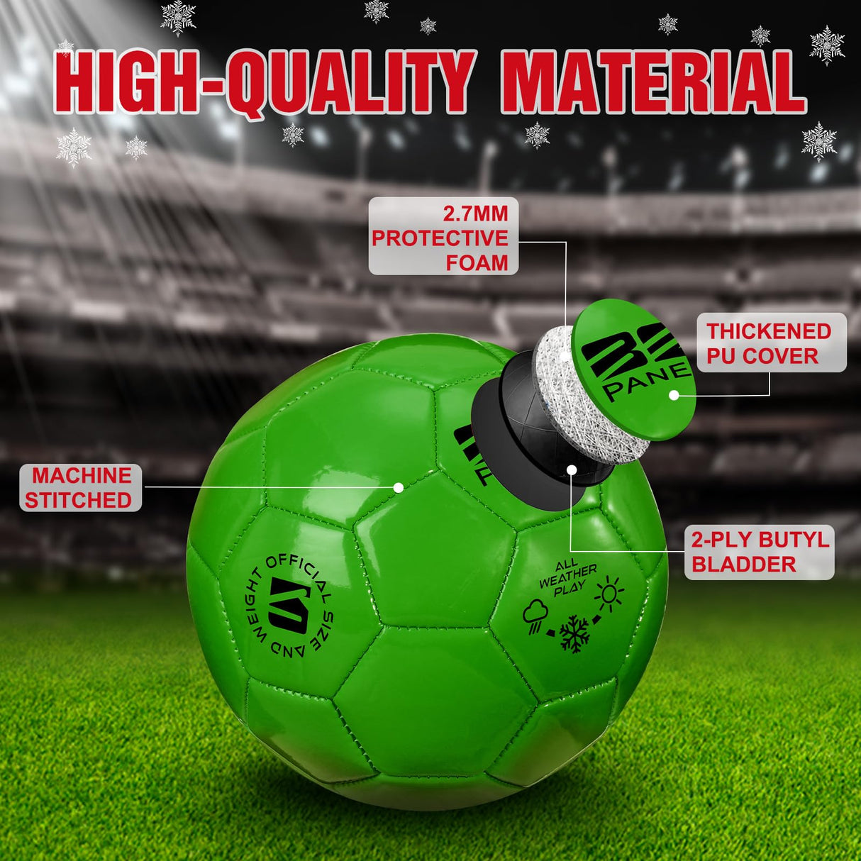 Shappy 2 Pcs Operation Christmas Soccer Balls Bulk with Pump, Mesh Bag Official Size 3 4 5 Indoor Outdoor Soccer Ball for Game Practice Training Sport Soft Soccer Gift for Child Adult(Size 5,Green)