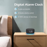 Buffbee Sound Machine & Alarm Clock 2-in-1, 0-100% Clock Face Brightness, Bottom Colored Light, Sleep Timer, Precise 30-Level Volume Control White Noise Machine