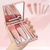 5pc Makeup Brush Set with Mirror & Storage Box – Portable Multifunctional Powder/Blush Brush, Mini Foundation & Eyeshadow Brushes for On - the - Go Beauty Touch - Ups