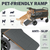 Rovique Dog Stroller for Large Dogs,Heavy Duty Dog Wagon with Easy Access Ramp,360° All-Terrain Rubber Wheels, Zippered Canopy,Adjustable Handle Pet Stroller(Brown)