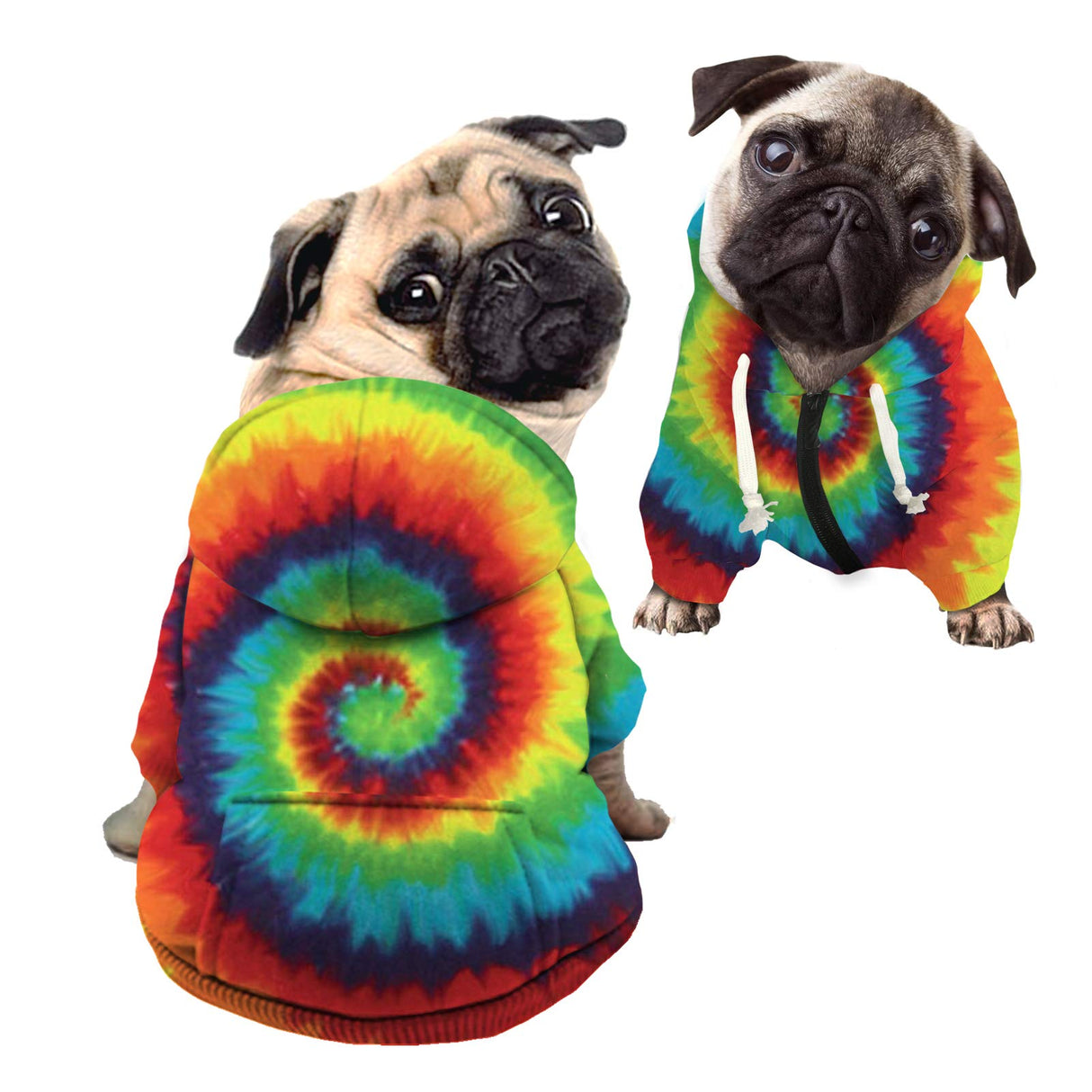 Howila Dog Hoodie Sweater with Hat - Tie-dye Rainbow Spiral Soft and Warm Dog Cat Sweater - S, M, L