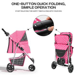 Pink Dog Stroller for Medium Dogs 30 lbs Pet Stroller for Small Dogs Cat Strollers for 2 Cats, 3 Wheels Foldable Jogger Puppy Stroller with Storage Basket and Cup Holder, Pink Polka Dots