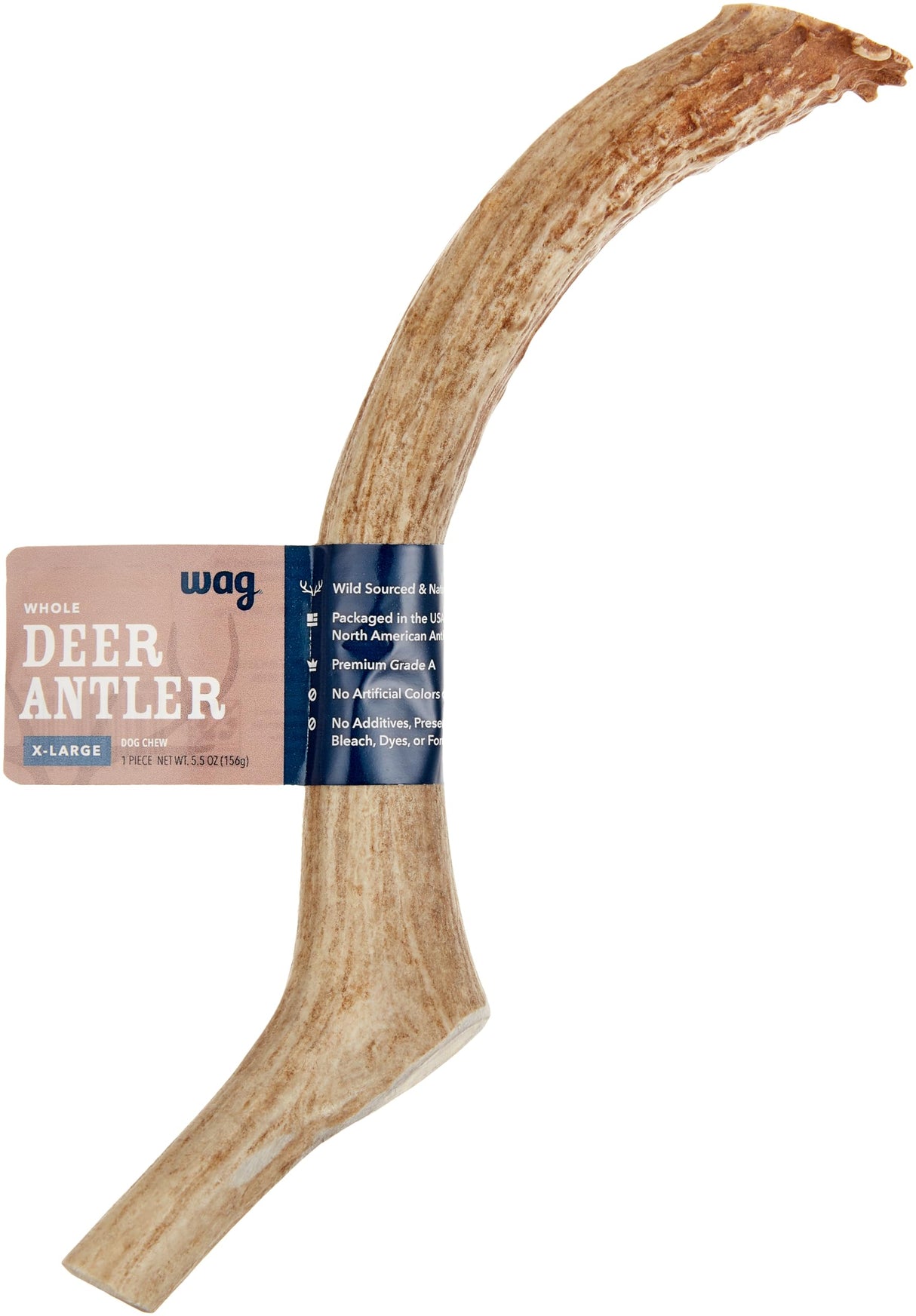 Wag Dog Deer Antler Chew, Naturally Shed, Whole, 9 - 10.5 inches, Long Lasting for Aggressive Chewers, X-Large, Best for Dogs over 45 lbs