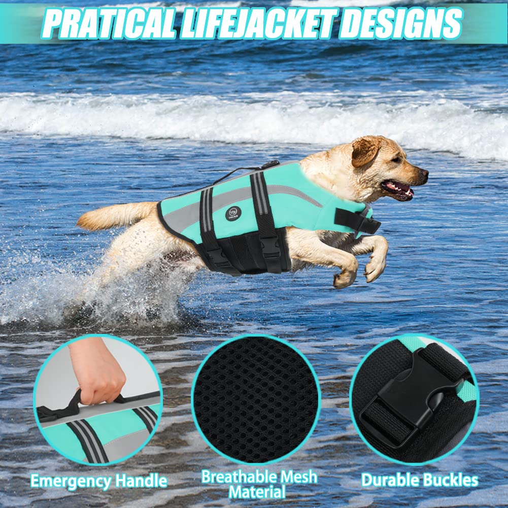 EMUST Dog Life Vests, Adjustable Dog Life Jackets for Small Dogs with Enhanced Buoyancy, Small Dogs Flotation Vest with Durable Rescue Handle, Turquoise,XS