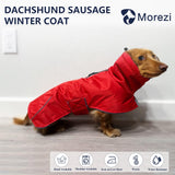 Dachshund Coats Waterproof, Perfect for Dachshunds, Sausage, Weiner Dog Winter Coat with Padded Fleece, Puppy Snowsuit with Adjustable Bands and High Vis Reflective Trim - Red - XS