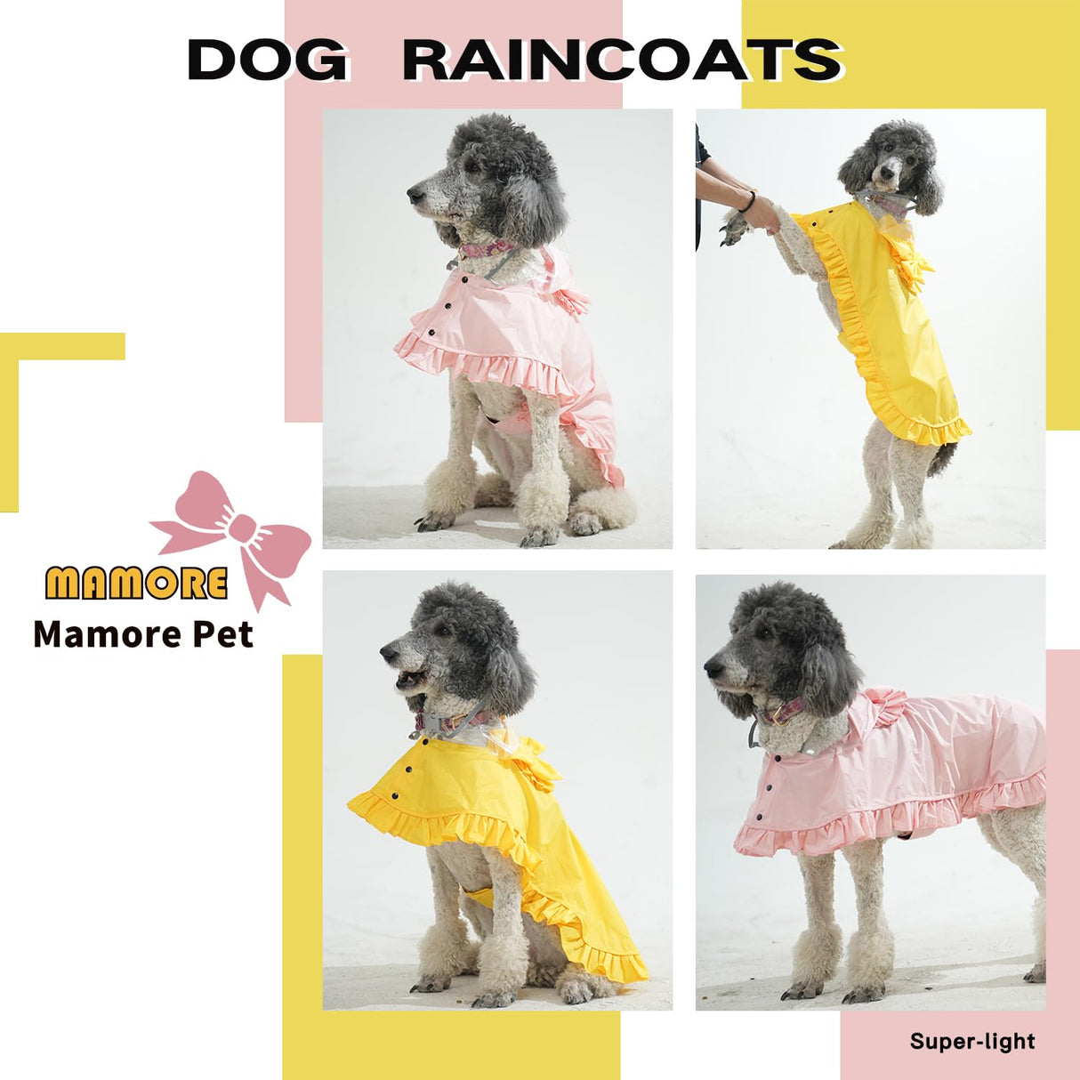 MAMORE Dog Raincoats, Waterproof Dog Rain Jacket with Clear Hood, Adjustable Reflective Lightweight Breathable Pet Rain Poncho for Small Medium Large Dogs(Yellow, Small)