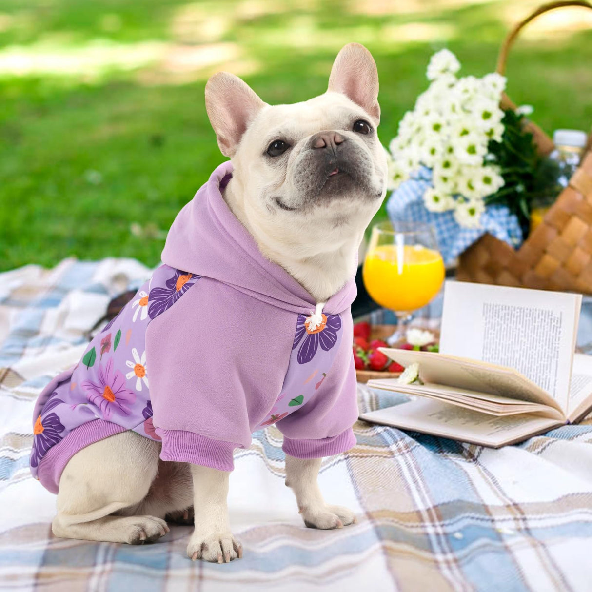KOOLTAIL Dog Hoodies, Soft Dog Sweater, Spring Dogs Coats, Warm Fleece Pet Clothes Hooded Sweatshirt with Pocket for Small Medium Large Dogs Cats Boys Girls, Holiday Flower Purple L