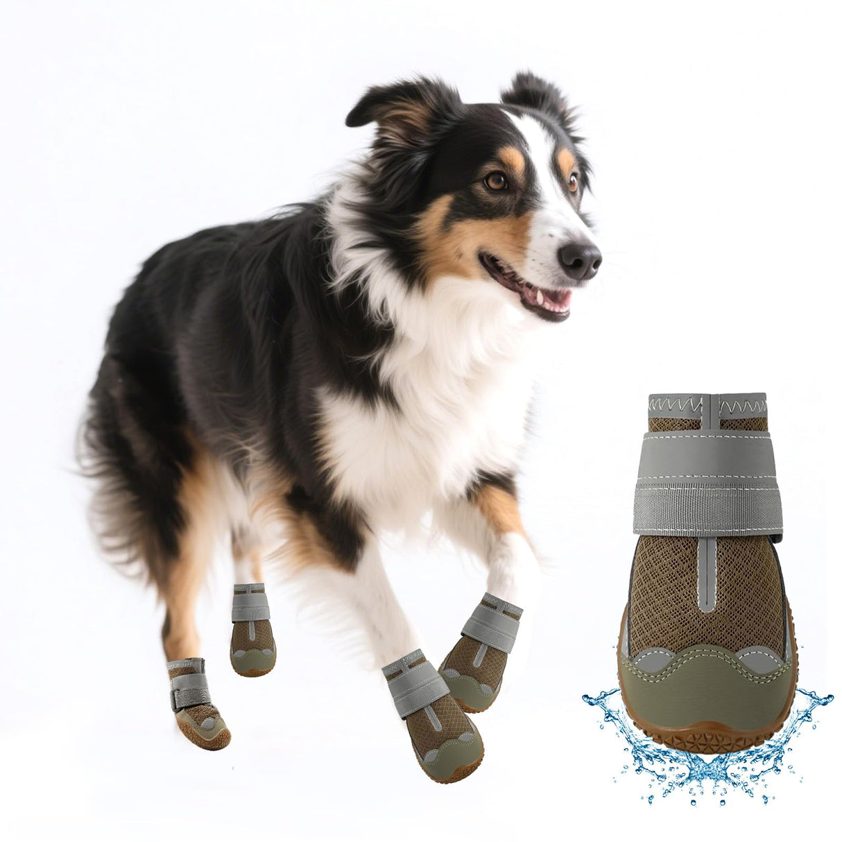Furrtripsy Dog Booties,Waterproof Dog Shoes for Large Medium Small Dogs,Suitable for Summer Hot Pavement,Adjustable Non-Slip Rubber Paw Protector (Brown, #7 (Width 2.8 inch) for 63-78 lbs)
