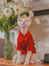 Traditional Culture Sphynx Hairless Cat Cotton T-Shirts Cat Clothes Pet Sweater Cat Vest Pet Clothes Kitten Shirts Cats & Small Dogs Apparel (Red Chi-Pao, XL (9-13 lbs))