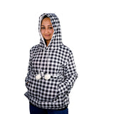 Pet Pouch Hoodie - Cat Dog Holder Sweatshirt Large Pocket Carrier Pullover Tops for Women (Black+White, Large)