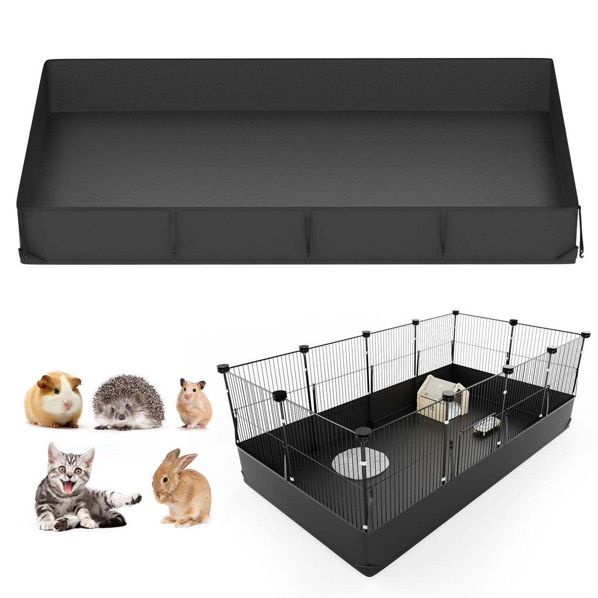 Tresbro Guinea Pig Cage Liner with One-Hand Release Hook & Thickened Corner, 48''L x 24''W Waterproof & Washable Mat (Without Cage) for C&C Grids Guinea Pig Hedgehog Bunny Habitat, Rabbit Cage Liner