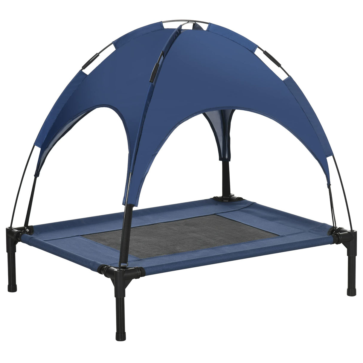 PawHut Elevated Dog Bed with Removable Canopy, Outdoor Dog Cot with UV Protection Canopy Shade, 30 inch Pet Bed for Camping, Dark Blue