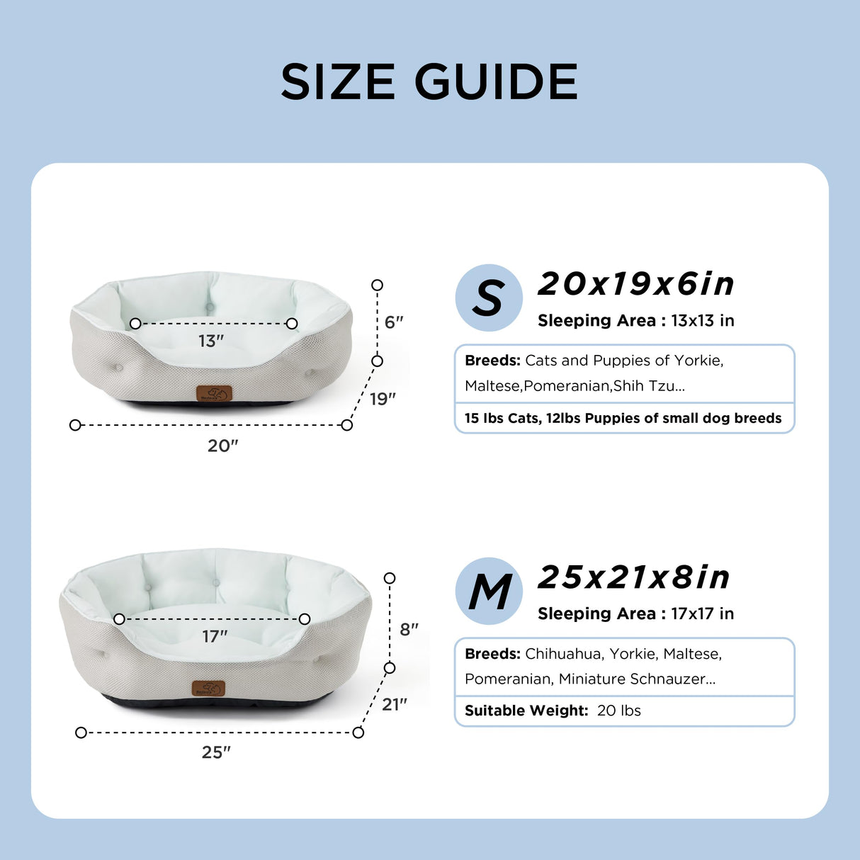 Bedsure Cooling Dog Beds for Small Dogs - Round Medium Cat Beds for Indoor Cats, Washable Pet Bed for Puppy and Kitten with Slip-Resistant Bottom, 25 Inches, Blue