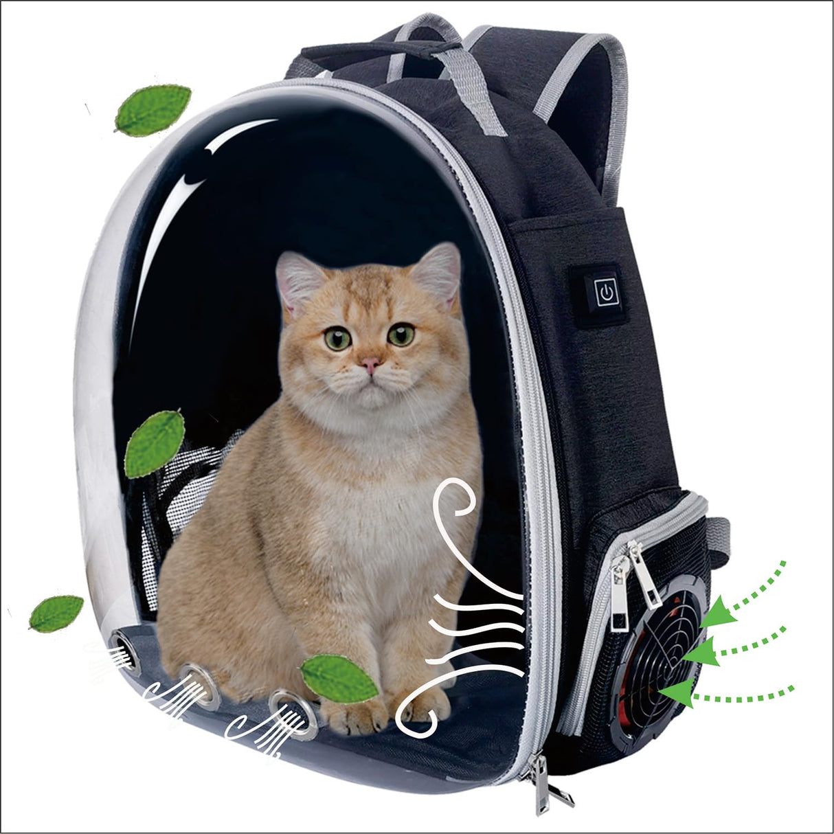 Cooling Fan Pet Backpack Carrier,Airline Approved Transparent Bubble Backpack for Cats, Dogs, Puppies Built-in Side Fan for Active Ventilation & Comfort Travel and Outdoor (Black)