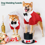 Kuoser Dog Tuxedo and Bandana Set, Dog Wedding Suit with Bow Tie, Formal Pet Tux Party Birthday Costume Shirt for Small Medium Large Dogs, Puppy Prince Attire Outfit for Halloween Valentines Christmas