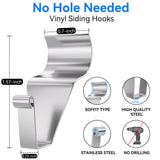 Amuille Vinyl Siding Hooks Hanger 10 Pack, Heavy Duty Siding Clips for Hanging on Patio, No-Hole Needed Stainless Steel Siding Hook to Decor Wreath Things for Horizontal Vinyl Siding