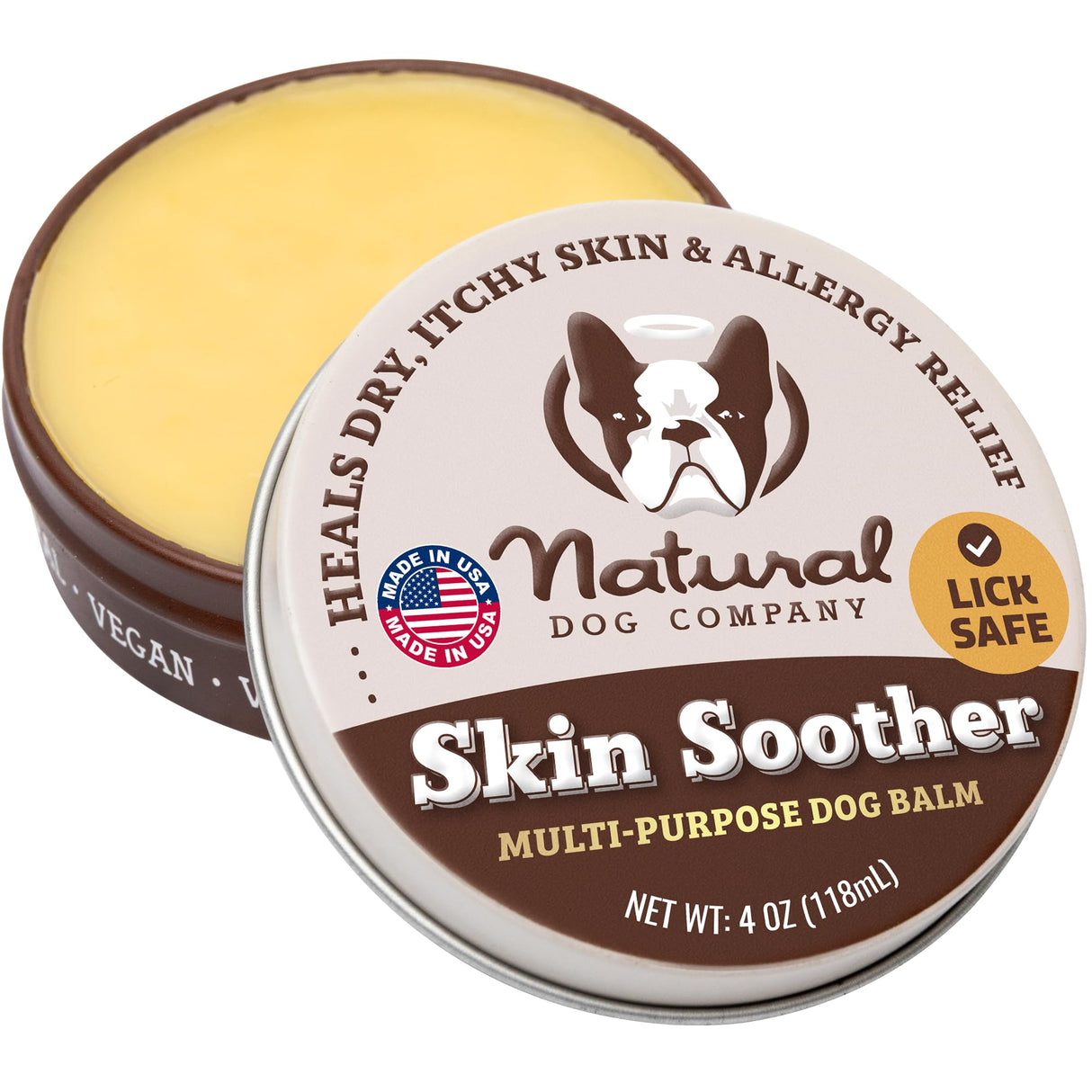 Natural Dog Company Skin Soother Balm for Dogs – Dog Skin Balm for Dry Winter Skin, Seasonal Sensitivity & Environmental Stress, Dog Moisturizer with Coconut Oil, Calendula & Vitamin E, 4 oz Tin