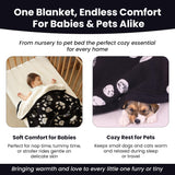 Baby & Pet Blanket 100% Cotton with Sherpa Fleece – Soft Stroller & Cuddle Blanket for Baby, Dog & Cat – Breathable, Hypoallergenic, Washable – 76×96 cm All-Season Blanket Black