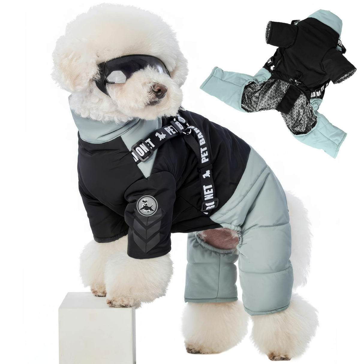 PETBARONET Waterproof Full Body Snowsuit with Harness, Reflective Jacket for Small and Medium Dogs (Green, XL:Chest 18.9'', Length: 14.2'')