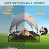 Elevated Outdoor Dog Bed with Canopy, Raised Dog Cot with Shade, Waterproof Dog Tent for Medium Large Dogs Portable Cooling Pet Bed with Breathable Mesh for Camping Beach, XL