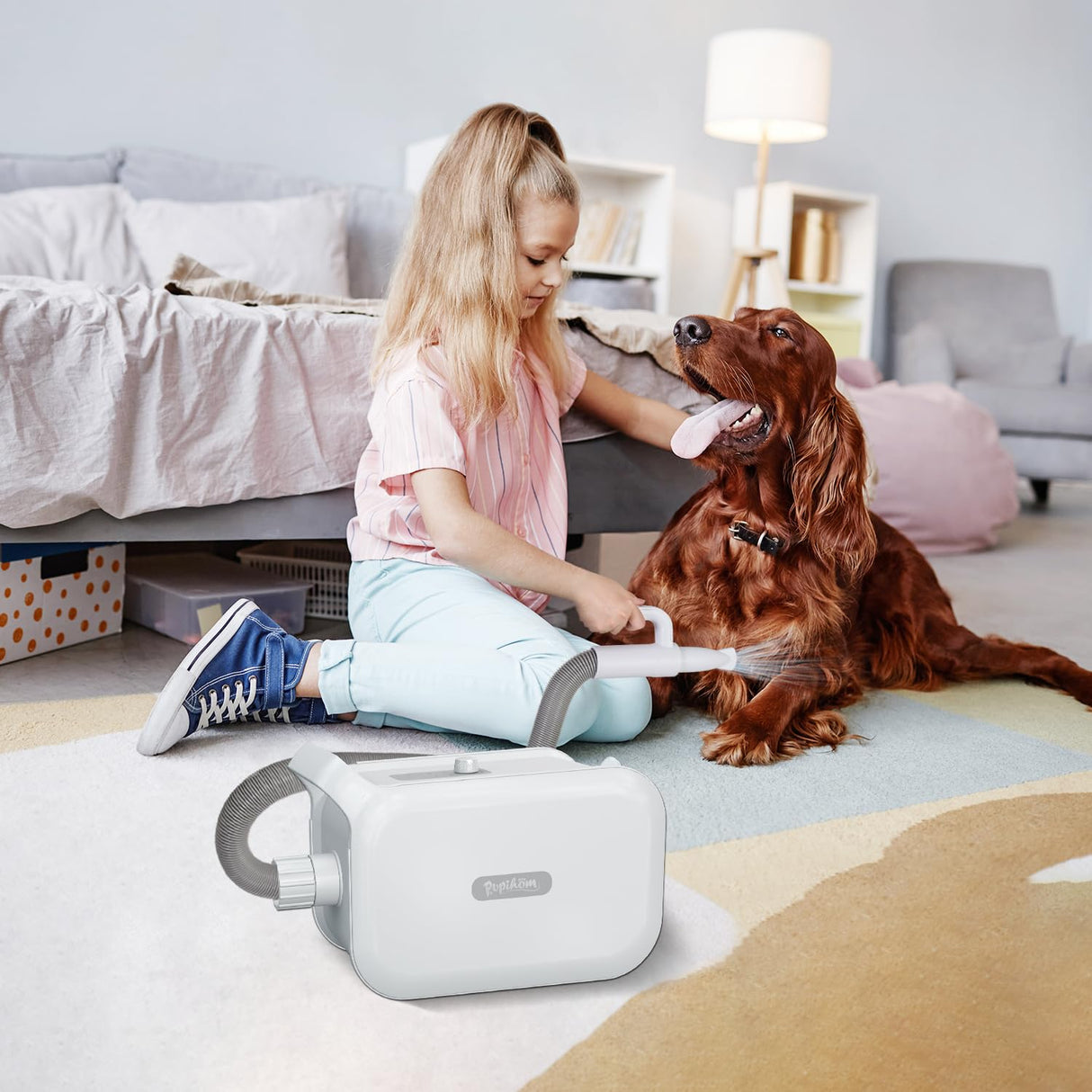 PUPIHOM Pet Hair Dryer, Dog Hair Blower for Grooming with Adjustable Airflow & Temperature Control, Smart Pet Dryer with LED Screen, 3 Nozzles, Dog Blow Dryer with High Velocity Negative Ion Motor