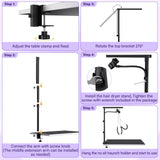 Dog Grooming Arm with Metal Clamp, Dog Grooming Table Arm & Hair Dryer Stand Hands Free Blower Hose Holder 2 in 1, Adjustable Grooming Arms for Tables with Loops for Groomers for Small Medium Pets