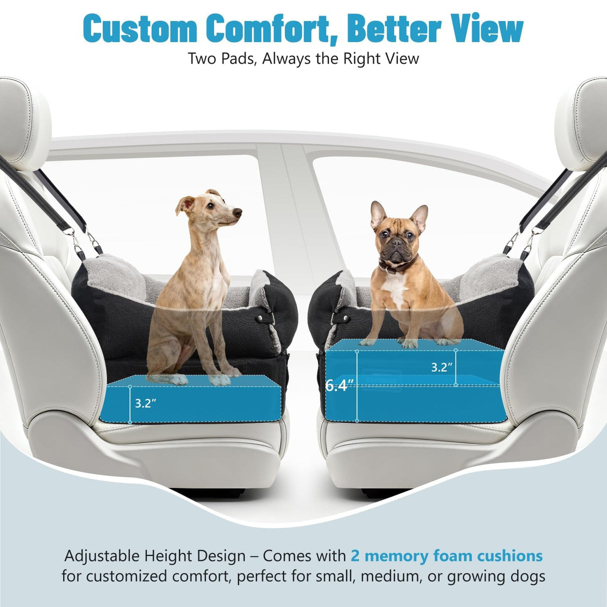 EASTBLUE Dog Booster Car Seat: Elevated Car Seat for Small Medium Dogs 0-35 lbs Washable & Safety Dog Travel Bed with Memory Foam Cushions for Pet Puppy Cat