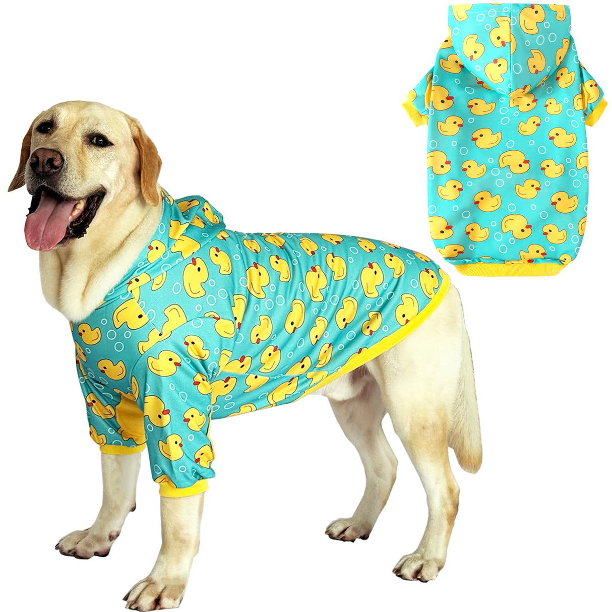 Dog Hoodie Pullover Sweatshirts Soft and Stretch Pets Clothes Yellow Duck Hooded for Medium Large Dogs（Yellow Duck 2XL）