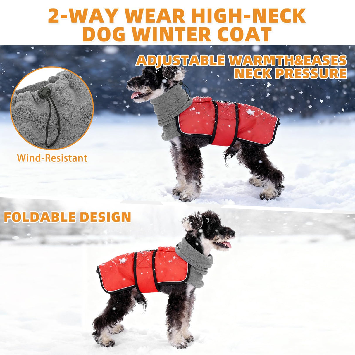 KOOLTAIL Dog Snow Jacket Winter Coat for Small Medium Dogs, Waterproof&Windproof Puppy Jacket with Fleece Lining and High Collar for Cold Weather, Warm Pet Snowsuit Vest Clothes with Leash Hole, Red S