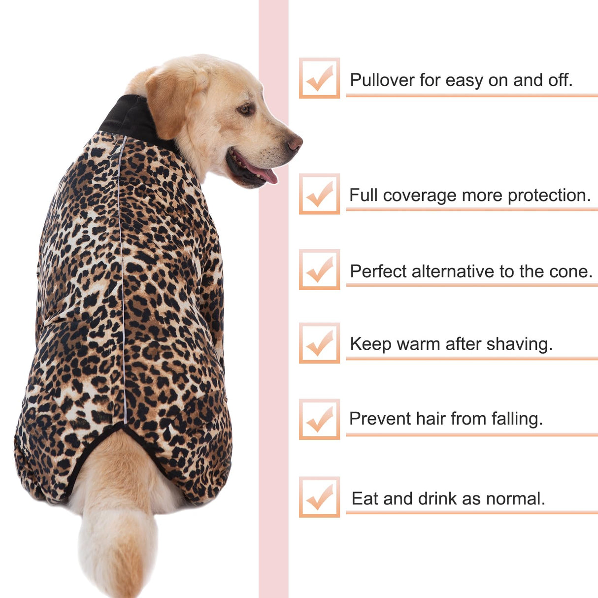 Recovery Suit for Large Medium Dogs After Surgery, Soft Breathable Anti Licking Dog Onesie E-Collar & Cone Alternative, Pet Bodysuit for Preventing Hair Loss Full Cover Wound(XL, Leopard Print)
