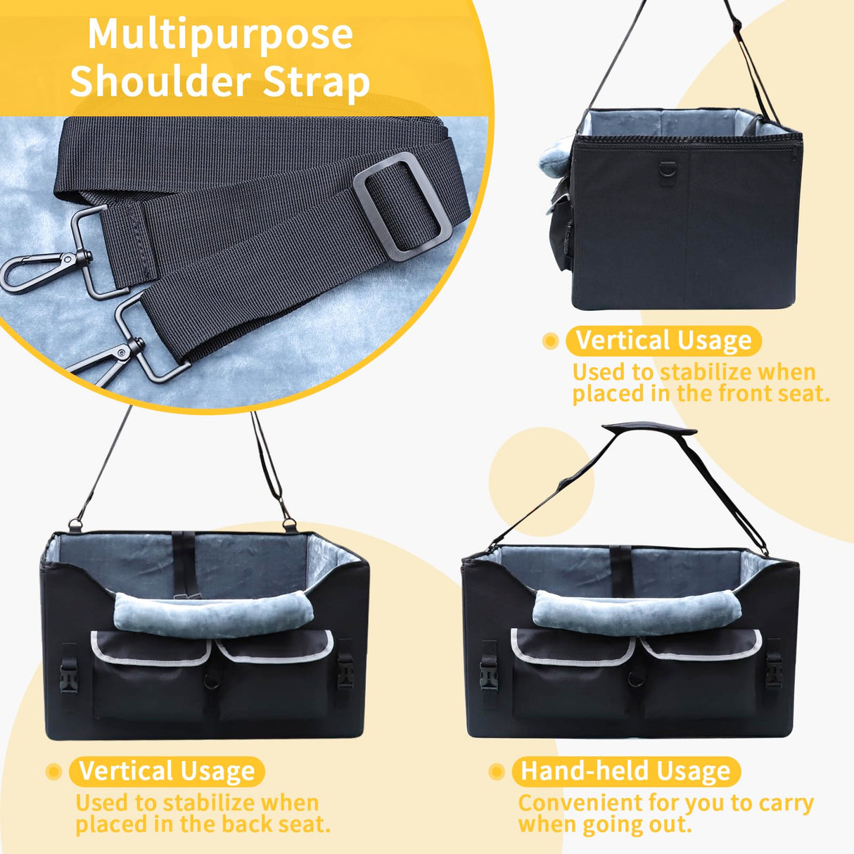 AMFIYQ Foldable Dog Car Seat for Small/Medium Dogs,Potable Puppy Booster Seat with Harness &Safety Belt, Travel Pet Bed can Removable & Washable Suitable for 2 Dogs 25-30 lbs(Black)