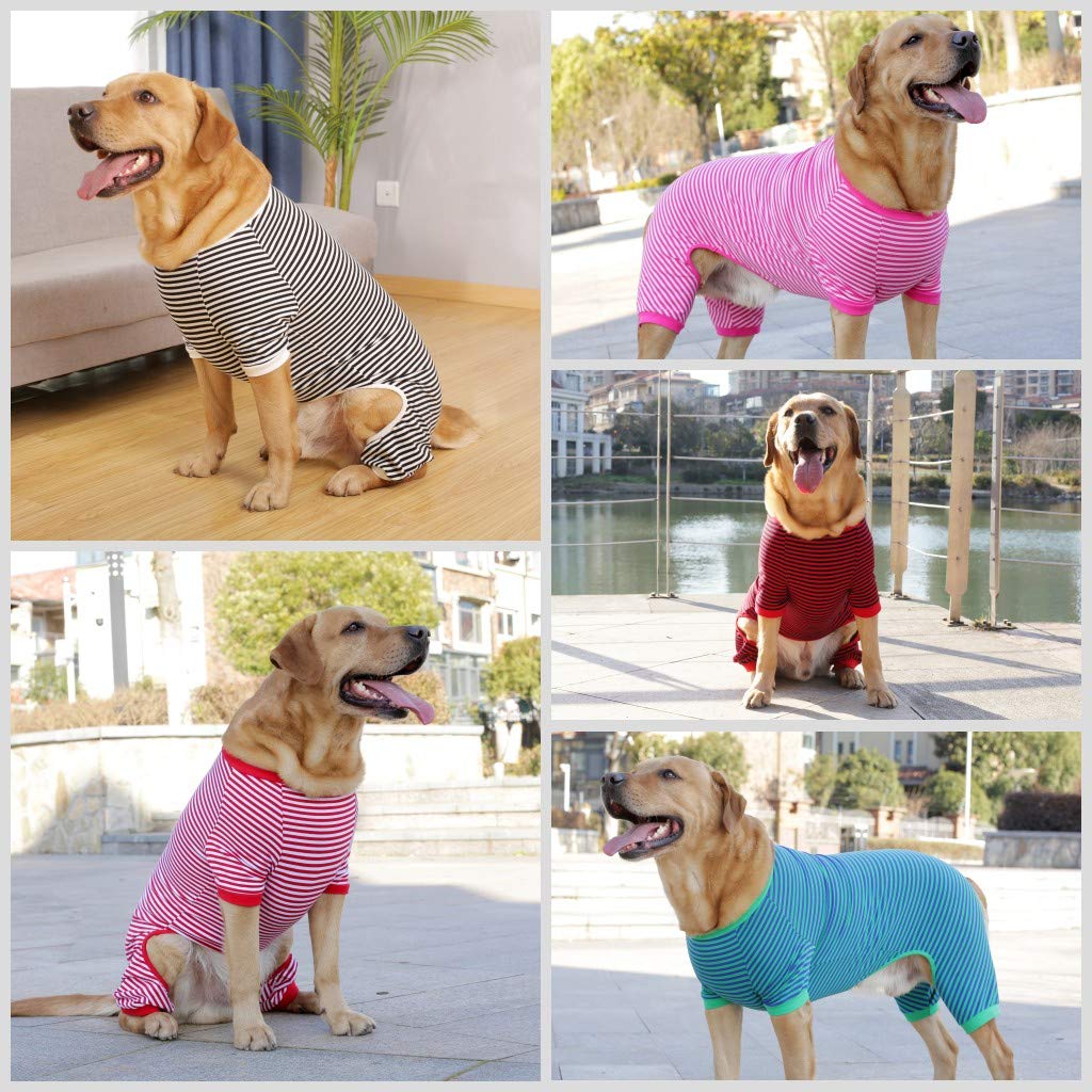Dog Pajamas Cotton Striped Pup Jumpsuit, Breathable 4 Legs Basic Pjs Shirts for Puppy and Cat, Super Soft Stretchable Dog Jammies for Boys and Girls (X-Large, Pink+Green)