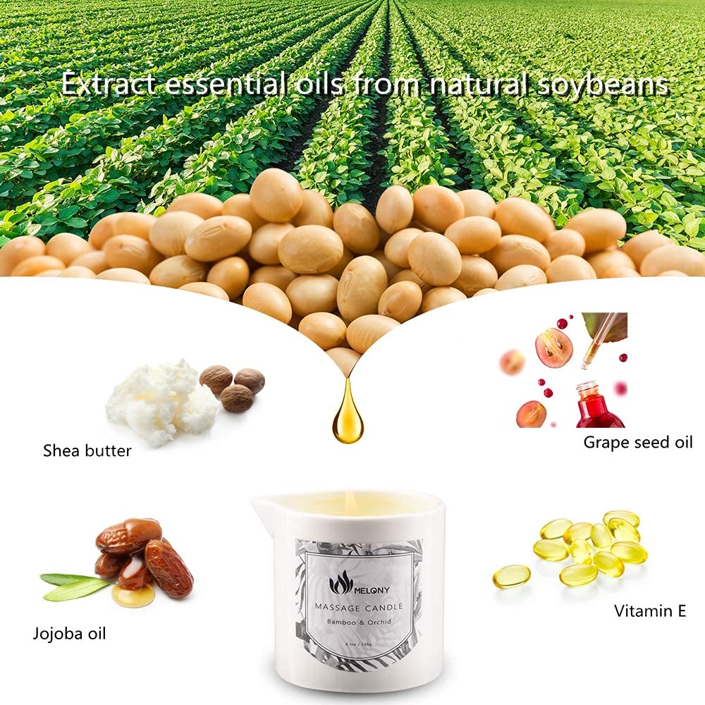 MELONY Massage Candle Oil, Moisturizing, Body Oil Candle, Natural Soybeans, 8.1 oz, Bamboo Orchid