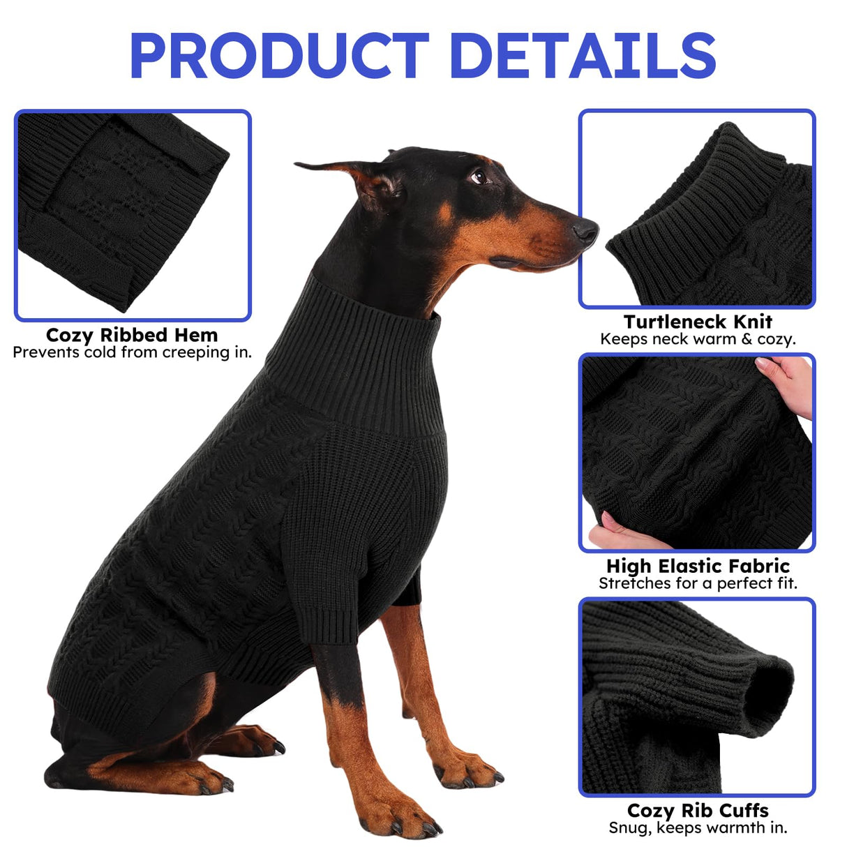 ASENKU Dog Sweater for Medium Dog Girls Boys, Fall Winter Turtleneck Long Sleeve Pet Christmas Sweater, Pullover Sweatshirt for Dachshund, Westie(Grey,Large)