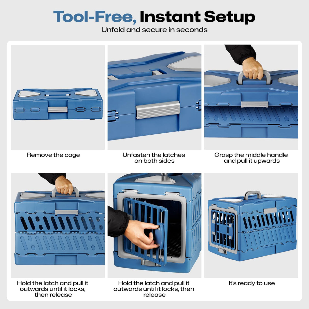 Collapsible Pet Carrier for Small Dogs & Cats - 3-Second Fold Portable Pet Travel Crate, Durable PP Material, Ventilated Design, Double-Sided Door, Foldable Pet Kennel for Car/Outdoor/Home