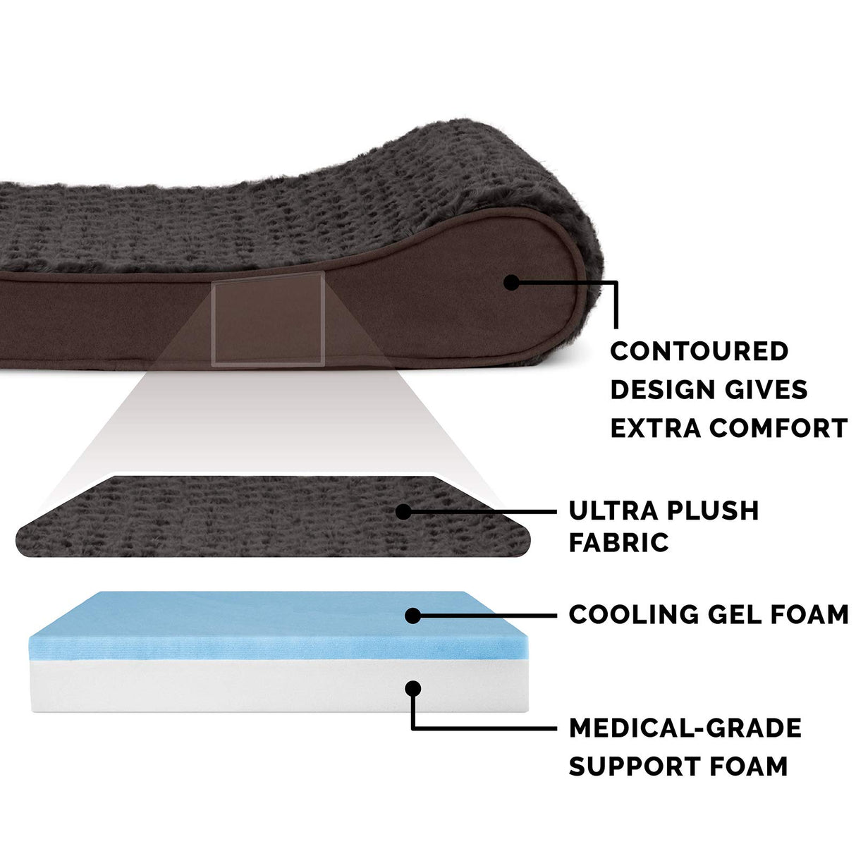 Furhaven Cooling Gel Dog Bed for Medium/Small Dogs w/ Removable Washable Cover, For Dogs Up to 23 lbs - Ultra Plush Faux Fur & Suede Luxe Lounger Contour Mattress - Chocolate, Medium